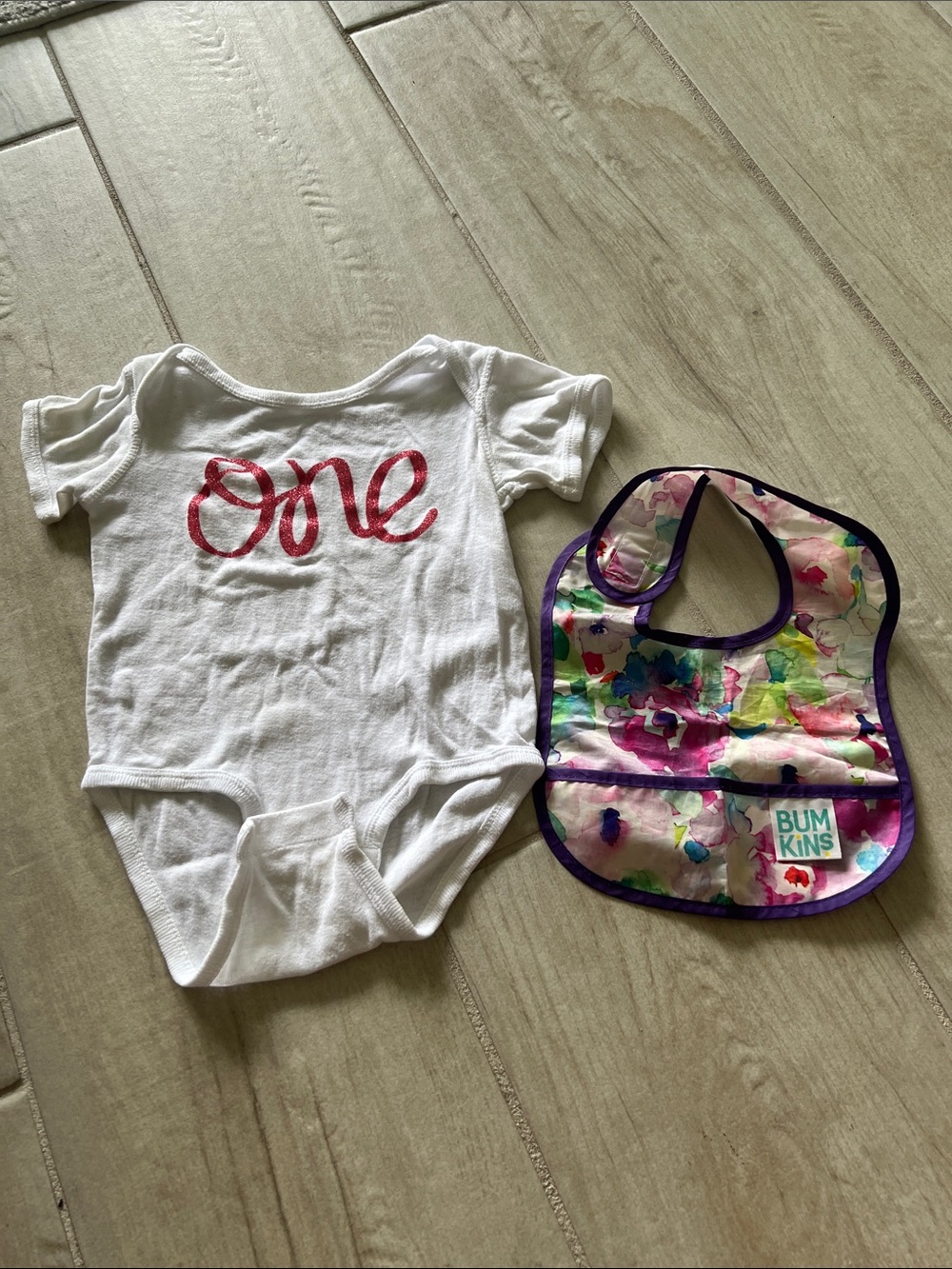 Bumkins Floral Splash Waterproof Bib with Purple Trim